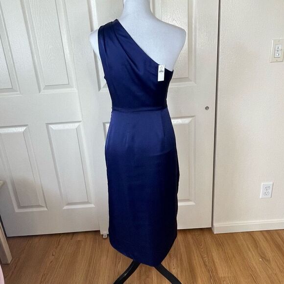 Banana Republic Factory One Shoulder Satin Knee Length Dress Patriot Blue Size 2 - Picture 3 of 12